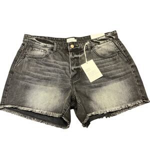 Böhme Raelynn‎ Denim Shorts Size 31 Black Distressed Frayed Hem High Rise New